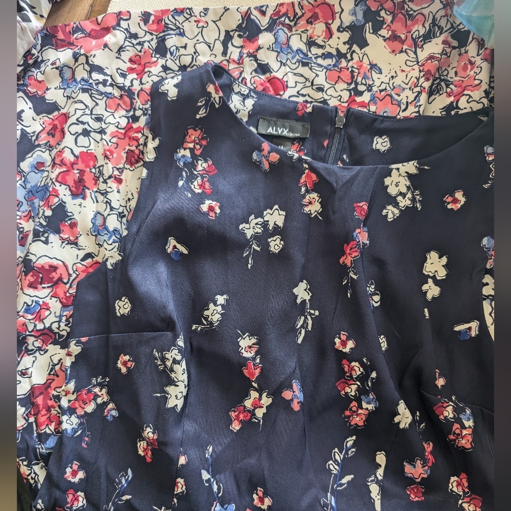 Professional Dress - Navy Blue with Flowers